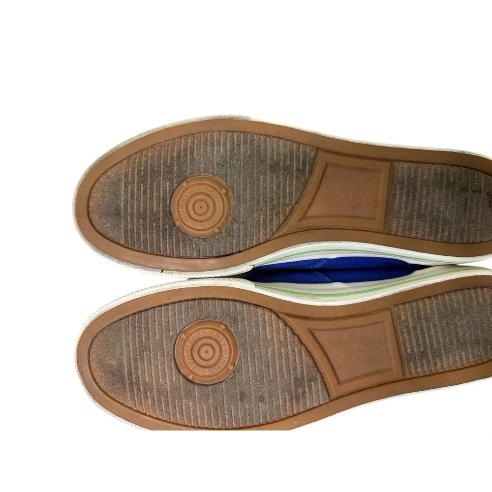Polo Ralph Lauren Men's Boat Shoes Vaughn Blue‎ Lime Green Logo Laces Canvas 11D
